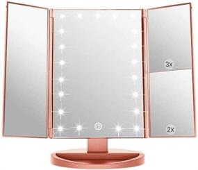 img 4 attached to Infitrans 3 Folds LED Vanity Makeup Mirror with 3X Magnification, Touch Screen Bright Table Mirror, 180° Rotation, Portable Travel Cosmetic Mirror