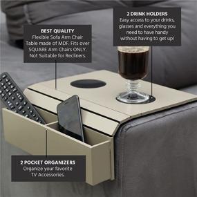 img 1 attached to 🛋️ Sofa Arm Tray Table - Remote Control and Cellphone Organizer Holder, Arm Rest Organizer, Arm Rest Table with Pockets for Optimal Organization (Fendy)