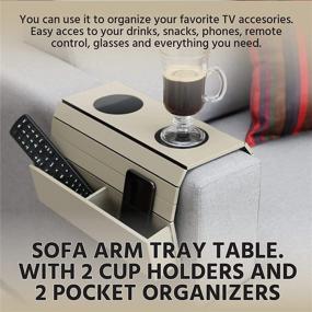 img 3 attached to 🛋️ Sofa Arm Tray Table - Remote Control and Cellphone Organizer Holder, Arm Rest Organizer, Arm Rest Table with Pockets for Optimal Organization (Fendy)