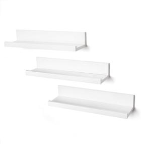 img 3 attached to 📦 Set of 3 White Composite Wood Floating Shelves - 14 Inch Americanflat Wall Mounted Storage Shelves for Bedroom, Living Room, Bathroom, Kitchen, Office and More