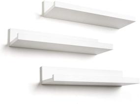img 4 attached to 📦 Set of 3 White Composite Wood Floating Shelves - 14 Inch Americanflat Wall Mounted Storage Shelves for Bedroom, Living Room, Bathroom, Kitchen, Office and More