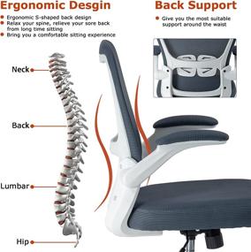 img 2 attached to 🪑 ErgoDesign Ergonomic Mesh Office Chair - High Back Swivel Computer Task Chair with Flip-up Armrest, White and Grey Mesh