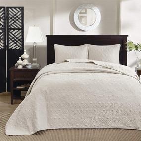 img 4 attached to Madison Park Quebec King Size Quilt Bedding Set - Ivory Damask: Luxurious 3 Piece Bed Quilt Coverlets for a Cozy & Elegant Bedroom - Soft Microfiber Material