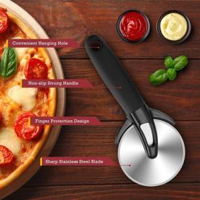 img 2 attached to WarmSun Pizza Cutter Wheel Pizza Server Set, Ultra-Sharp Pizza Slicer with Non-Slip Rubber Grip &amp; Protective Cover, Premium Stainless Steel Pizza Cutter