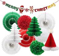 🎉 kaxixi festive christmas felt banner party decorations: hanging paper fans, pom pom flowers, honeycomb balls for new year's eve birthday baby shower xmas party decor logo