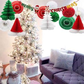 img 1 attached to 🎉 KAXIXI Festive Christmas Felt Banner Party Decorations: Hanging Paper Fans, Pom Pom Flowers, Honeycomb Balls for New Year's Eve Birthday Baby Shower Xmas Party Decor