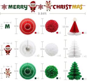 img 3 attached to 🎉 KAXIXI Festive Christmas Felt Banner Party Decorations: Hanging Paper Fans, Pom Pom Flowers, Honeycomb Balls for New Year's Eve Birthday Baby Shower Xmas Party Decor