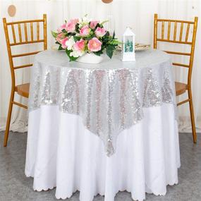 img 4 attached to 🎉 Silver Sequin Tablecloth - 36X36 Inch - Perfect for Parties - 190626J