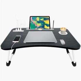 img 4 attached to Golemas Foldable Laptop Bed Tray Table with 4 USB Ports - Multi-Function Desk Stand for Eating, Drinking, Reading, Working - Ideal for Bed, Sofa, Couch, Floor - Black