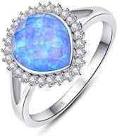 💍 elegant bonlavie opal rings: 925 sterling silver pear shape created opal engagement promise cz ring for women, size 6 to 9 logo