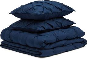 img 3 attached to 🛏️ Navy Blue Full/Queen Amazon Basics Pinch Pleat Down-Alternative Comforter Bedding Set