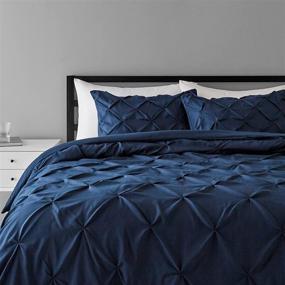 img 4 attached to 🛏️ Navy Blue Full/Queen Amazon Basics Pinch Pleat Down-Alternative Comforter Bedding Set