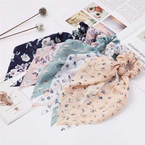 img 2 attached to 🌸 12-Piece Hair Scarf Scrunchies Set for Women: Chiffon Floral Scrunchie Scarf Hair Ties, Ponytail Holder with Ribbon Scrunchie Tails