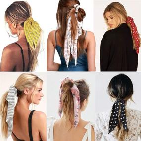 img 3 attached to 🌸 12-Piece Hair Scarf Scrunchies Set for Women: Chiffon Floral Scrunchie Scarf Hair Ties, Ponytail Holder with Ribbon Scrunchie Tails