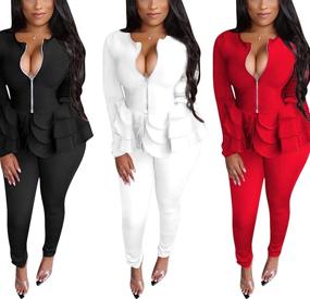 img 2 attached to 👚 Cubwear Sleeve Pullover Bodycon Tracksuit: Chic and Comfy Women's Jumpsuits, Rompers & Overalls