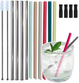 img 4 attached to Reusable Short Silicone and Stainless Steel Stirrer Straws for Coffee, Cocktails, Kids Cups, Wine Tumblers, Bars