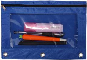 img 3 attached to 📚 WODISON Blue Classroom Organizers: 3-Ring Pen Pencil Pouch with Clear Window Stationery Bag Binder Case