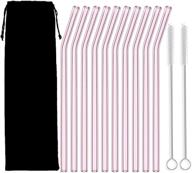 10pcs pink bent glass straw set - reusable straws with cleaning brush, 8'' long, for tumblers, tervis, starbucks cups, mason jars - straw0020-tr-10 (pink bent, pack of 10) logo