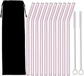 img 4 attached to 10pcs Pink Bent Glass Straw Set - Reusable Straws With Cleaning Brush, 8'' Long, for Tumblers, Tervis, Starbucks Cups, Mason Jars - STRAW0020-TR-10 (Pink Bent, Pack of 10)