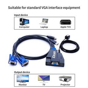 img 2 attached to Kinan 2 Port VGA KVM Switch with USB Monitor Switching, 4K@60HZ Support Up to 2048x1536 Resolution | Selector Switcher for Sharing One Monitor, Keyboard-Mouse | Black
