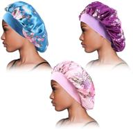 🔹 шелковая текстильная шапочка для волос 3 шт.: роскошные сатиновые шапочки для черных женщин - широкая эластичная резинка и большой размер - идеальная шелковая ночная шапка логотип