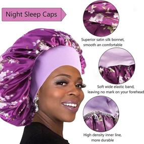 img 3 attached to 🔹 Шелковая текстильная шапочка для волос 3 шт.: Роскошные сатиновые шапочки для черных женщин - широкая эластичная резинка и большой размер - идеальная шелковая ночная шапка