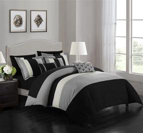 img 3 attached to 🖤 Chic Home BCS00842-AN Ayelet 10 Piece Comforter Set - Black Color Block Ruffled Bag Bedding with Decorative Pillows and Shams Included, Queen Size