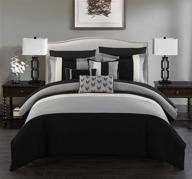 🖤 chic home bcs00842-an ayelet 10 piece comforter set - black color block ruffled bag bedding with decorative pillows and shams included, queen size logo