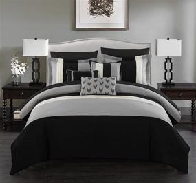 img 4 attached to 🖤 Chic Home BCS00842-AN Ayelet 10 Piece Comforter Set - Black Color Block Ruffled Bag Bedding with Decorative Pillows and Shams Included, Queen Size