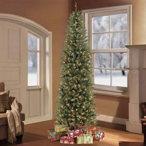 img 2 attached to 🎄 6.5ft Pre-Lit Fraser Fir Pencil Christmas Tree by Puleo International - 250 Clear Lights, Green