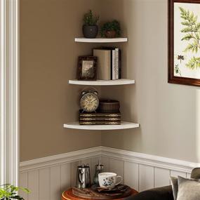 img 2 attached to 📚 Rustic White Solid Wood Floating Corner Shelves Set of 3 - OROPY Wall Mount Storage Display Shelf for Bedroom, Living Room, Kitchen (11.4-9.8-7.8 inches)