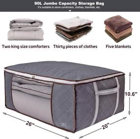 img 2 attached to Set of 5 Large Comforter Storage Bags - H Reinforced Handle, 90L Capacity, Zippered Clothing Storage Containers for Quilts, Bedding, Duvets, Blankets - Grey