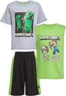 🎮 minecraft boys creepers 3 piece t-shirt tank top short set: stylish gaming apparel for kids logo