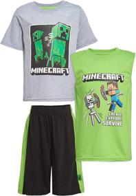 img 4 attached to 🎮 Minecraft Boys Creepers 3 Piece T-Shirt Tank Top Short Set: Stylish Gaming Apparel for Kids