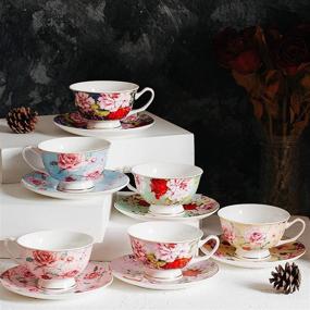 img 2 attached to 🌸 Exquisite Floral Porcelain Teacup Set With Tea Saucers