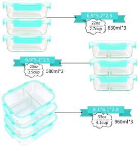 img 3 attached to Bayco 9-Pack Glass Meal Prep Containers with Airtight Lids - 3 Compartment, 2 Compartment, and 1 Compartment - BPA-Free & Leak Proof Glass Food Storage Containers - Ideal for Meal Prepping & Lunch Bento Boxes (9 Containers + 9 Lids)