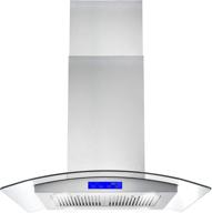 cosmo 668ics750: 30 in. stainless steel island mount range hood with 380 cfm, soft touch controls, permanent filters, led lights, tempered glass visor логотип