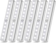 wireless under cabinet lighting, 10 led battery powered lights, motion sensor closet lights, stick on lights, motion night light bar for stairs hallway kitchen, white (6 pack) logo