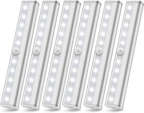 img 4 attached to Wireless Under Cabinet Lighting, 10 LED Battery Powered Lights, Motion Sensor Closet Lights, Stick On Lights, Motion Night Light Bar for Stairs Hallway Kitchen, White (6 Pack)