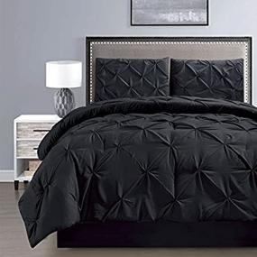 img 3 attached to 🛏️ High-Quality Grand Linen 4-Piece Double-Needle Stitch Soft Down Alternative Pinch Pleat Comforter Set in Solid Black - Queen Size Bedding with Plush Siliconized Fiberfill