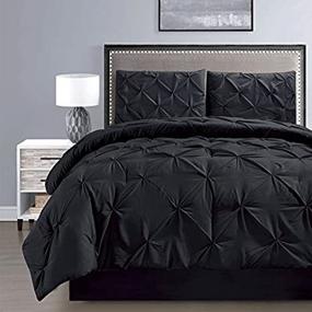 img 1 attached to 🛏️ High-Quality Grand Linen 4-Piece Double-Needle Stitch Soft Down Alternative Pinch Pleat Comforter Set in Solid Black - Queen Size Bedding with Plush Siliconized Fiberfill