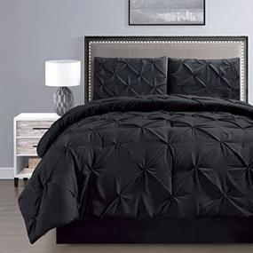 img 4 attached to 🛏️ High-Quality Grand Linen 4-Piece Double-Needle Stitch Soft Down Alternative Pinch Pleat Comforter Set in Solid Black - Queen Size Bedding with Plush Siliconized Fiberfill