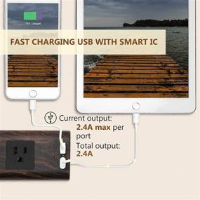 img 3 attached to 🔌 Высококачественная деревянная полоса питания с защитой от напряжения, 3 розетки, 2 порта USB, удлинительный шнур длиной 9,8 фута - идеально подходит для iPhone, iPad, компьютера - Superdanny