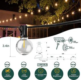 img 2 attached to Commercial Grade Solar Edison String Lights Outdoor - 48FT, Shatterproof Weatherproof Plastic, 15+1 LED, Solar Cafe Lights with 4 Light Modes, USB & Solar Power String Lights, Including Spare