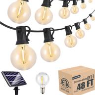 commercial grade solar edison string lights outdoor - 48ft, shatterproof weatherproof plastic, 15+1 led, solar cafe lights with 4 light modes, usb & solar power string lights, including spare логотип