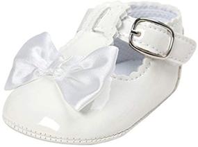 img 4 attached to Soft Sole Bowknot Princess Wedding Dress Mary Jane Flats for Infant Baby Girls - Prewalker Newborn Light Baby Sneaker Shoes by Meckior