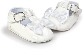 img 2 attached to Soft Sole Bowknot Princess Wedding Dress Mary Jane Flats for Infant Baby Girls - Prewalker Newborn Light Baby Sneaker Shoes by Meckior