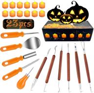premium halloween pumpkin carving kit: 11-piece professional tools set & 12 led candles for jack-o-lanterns logo