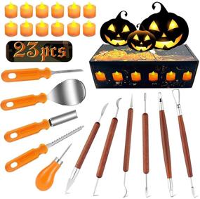 img 4 attached to Premium Halloween Pumpkin Carving Kit: 11-Piece Professional Tools Set & 12 LED Candles for Jack-O-Lanterns