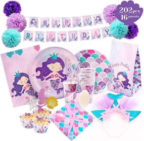 img 4 attached to 🧜 Mermaid Birthday Party Supplies & Decorations - Complete Set for 16 Guests, Including Plates
